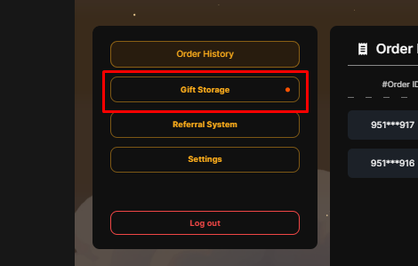 Вкладка Склад подарков в личном кабинете 1RBX