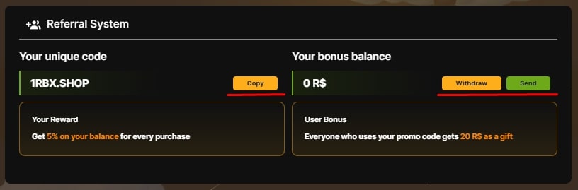Finding your referral link in the Bonuses tab