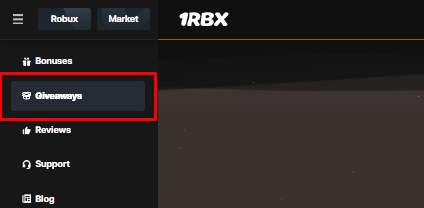 Giveaway tab in the 1RBX.SHOP menu