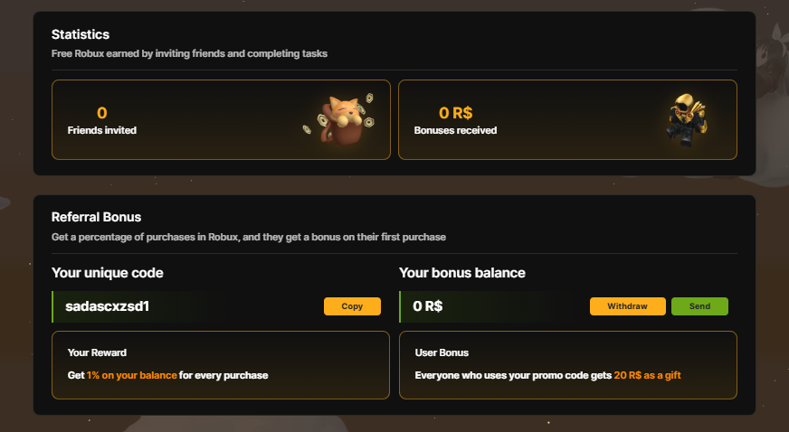 Referral program stats and Robux earnings